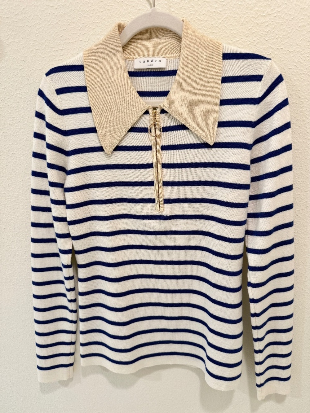 Sandro Striped Polo Sweater with Collar